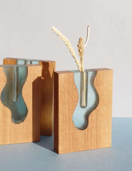 soliflore vase bois résine effet eau